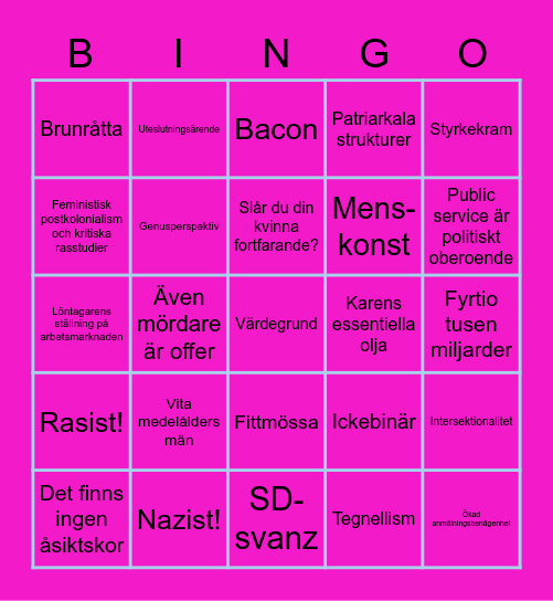 Bingo i tvåan! Bingo Card