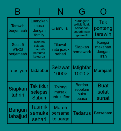 Ramadhan Bingo Card