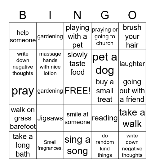 Stress Busters Bingo Card