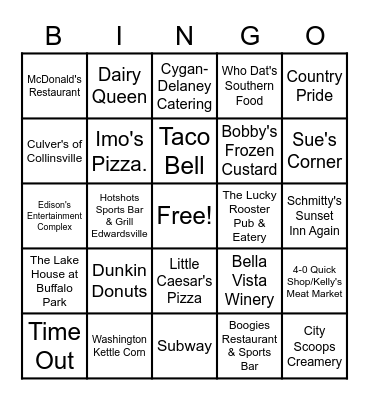 Chamber Bars & Restaurants Bingo Card