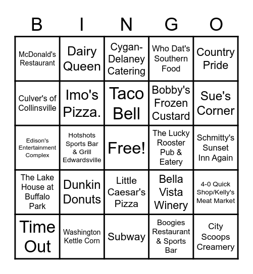 Chamber Bars & Restaurants Bingo Card