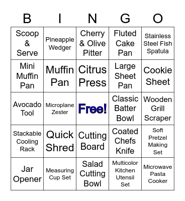 $25 and under Pampered Chef Bingo Card