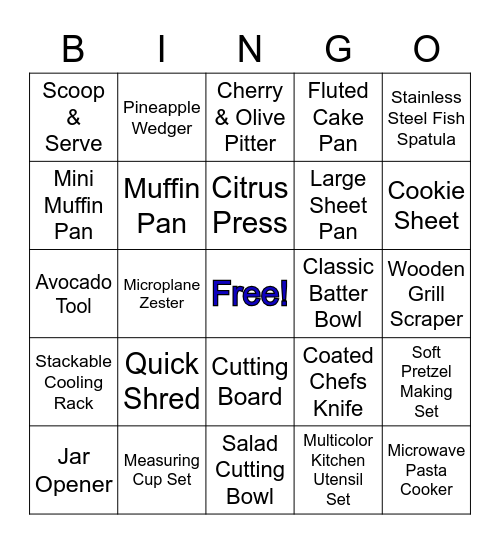 $25 and under Pampered Chef Bingo Card