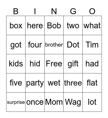 A Party for Bob Bingo Card