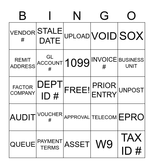 Global Disbursements Bingo Card