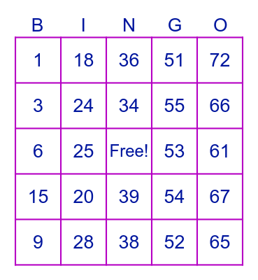 Moore Family Bingo Card