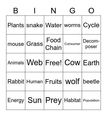 Food Chain Bingo Card