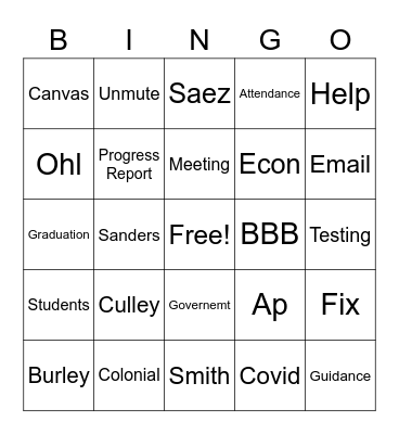 Untitled Bingo Card