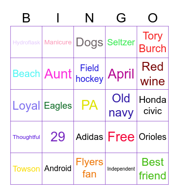 Lindsay’s Birthday Bingo Card