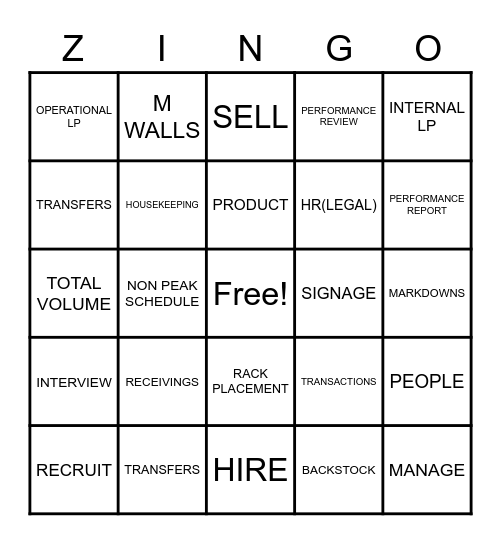 REPs ZINGO Bingo Card