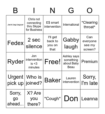 Team Meeting Bingo Card
