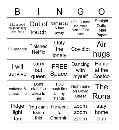 QUARANTINE Bingo Card