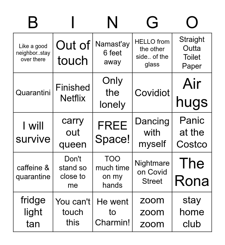 QUARANTINE Bingo Card