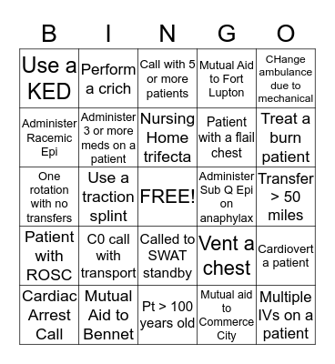 EMS Bingo Card