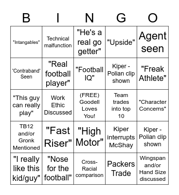 Draft Bingo Card