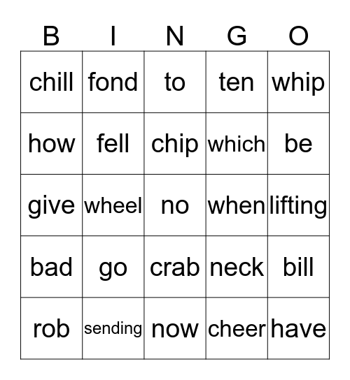 Corrective Word Bingo 1-7 Bingo Card