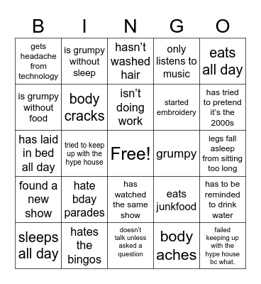 Old Man Quarantine Bingo Card