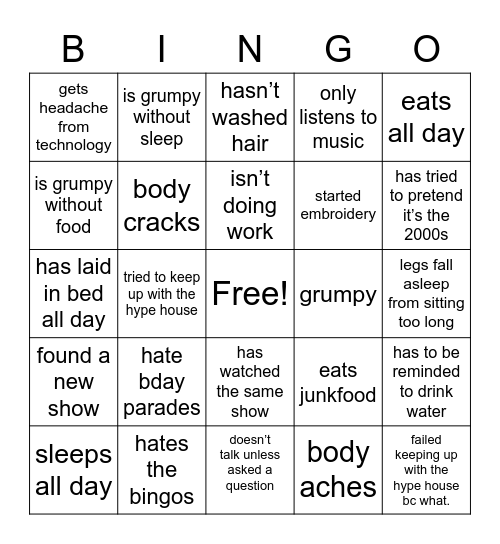 Old Man Quarantine Bingo Card