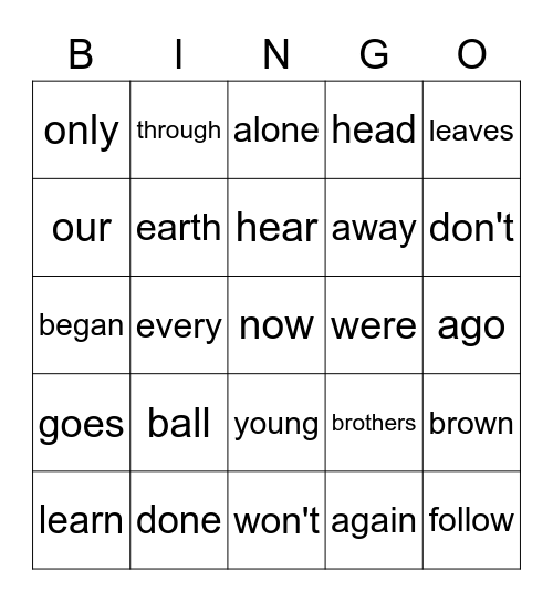 SIGHT WORD BINGO Card