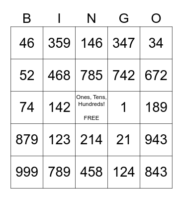 Place Value Bingo Card