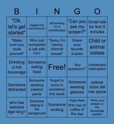 Lunch Call Bingo Card