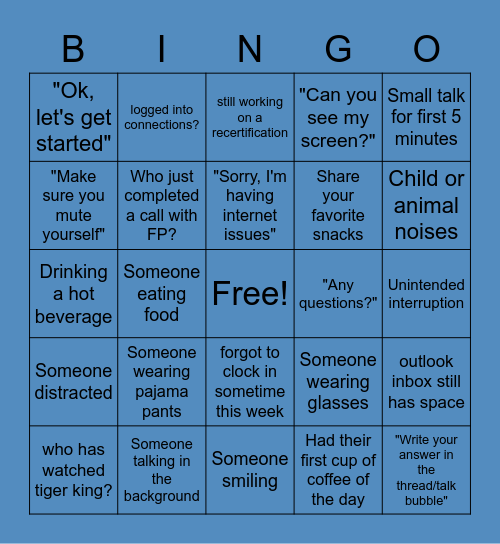 Lunch Call Bingo Card