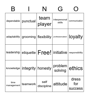 Soft Skills for Employment Bingo Card