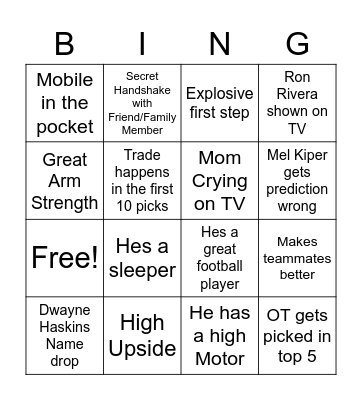 NFL Draft 2020 Bingo Card