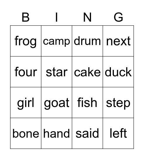 Word Scramble Bingo Card