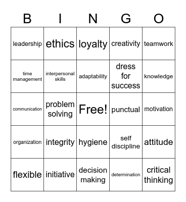 Soft Skills for Employment Bingo Card