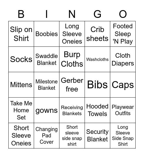 Gerber Apparel Registry Bingo Card
