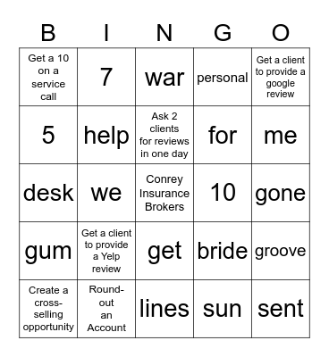 Acentria Insurance                Personal Lines Sales Bingo Card