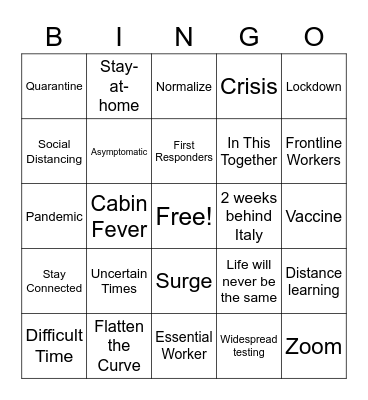 COVID BUZZWORD BINGO Card