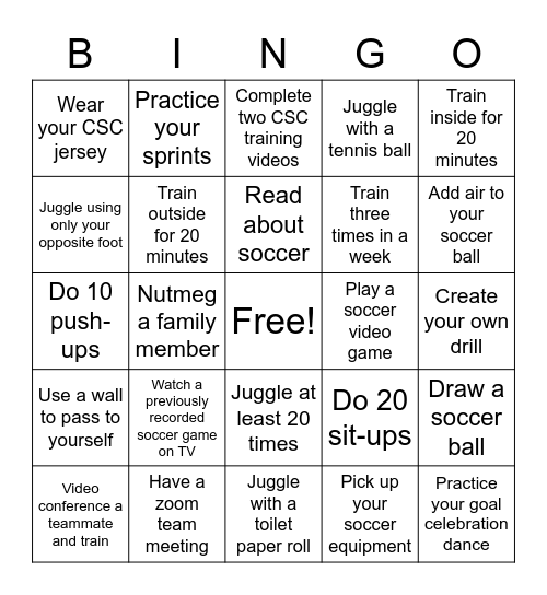 Clarence Soccer BINGO Card