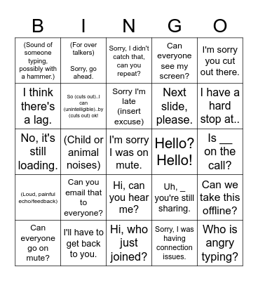 Conference Call Bingo v2 Bingo Card