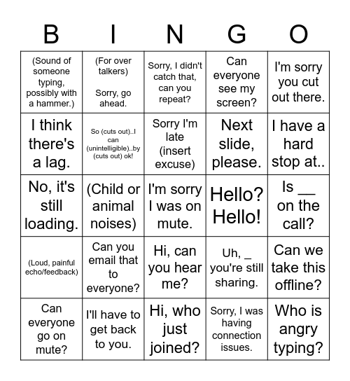 Conference Call Bingo v2 Bingo Card