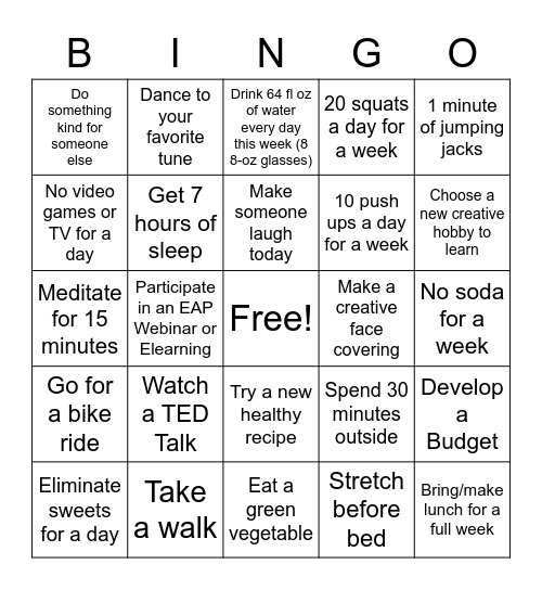 Wellness Squared! Bingo Card