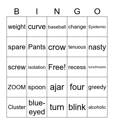 ZOOM Happy Hour Bingo Card