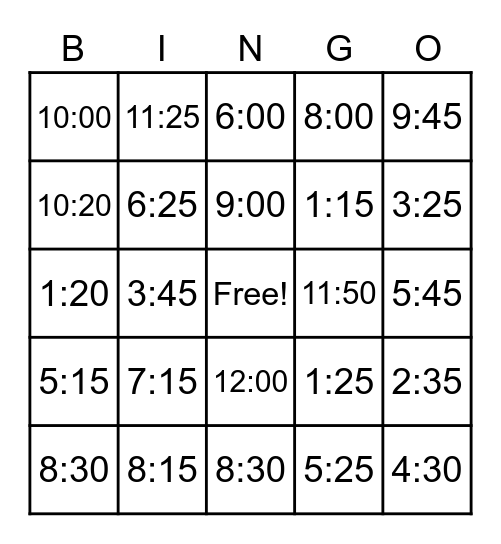 Time Bingo Card