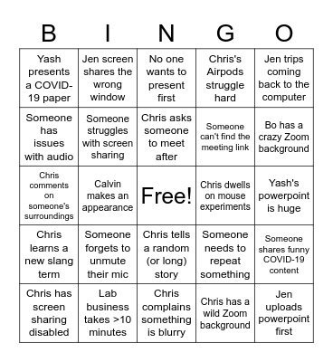Williams Lab Zoom Bingo Card