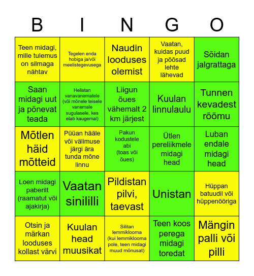 Koolivaheaja Bingo Card