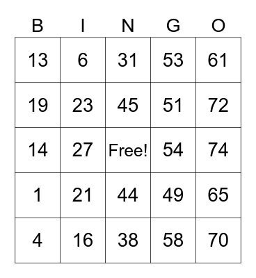 Friday Fun Bingo Card