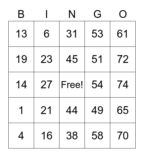Friday Fun Bingo Card