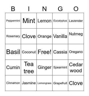 Aromatherapy Bingo Card