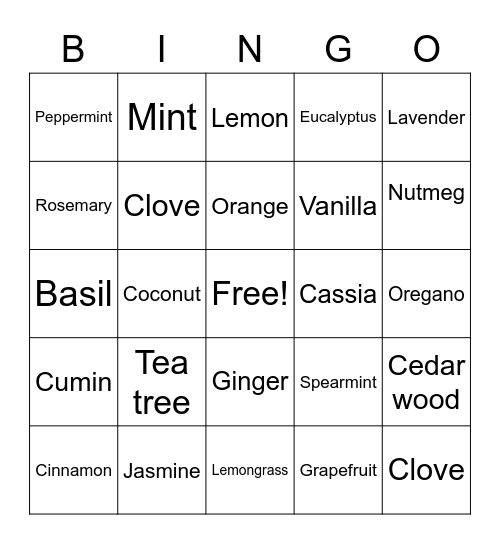 Aromatherapy Bingo Card