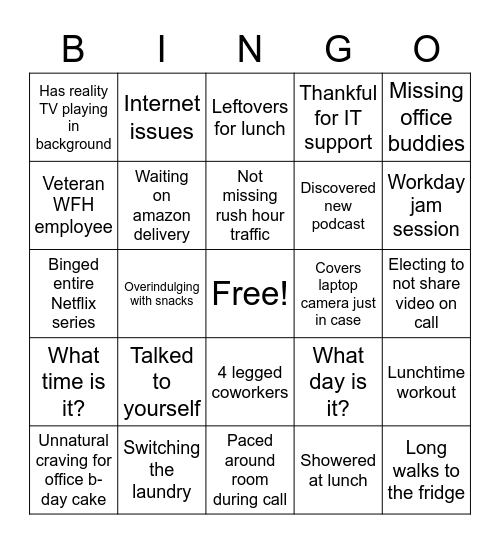 WFH BINGO Card