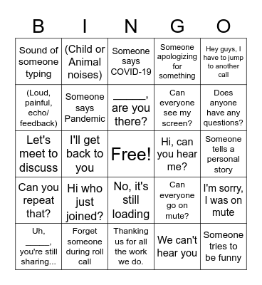 Conference Call Bingo Card