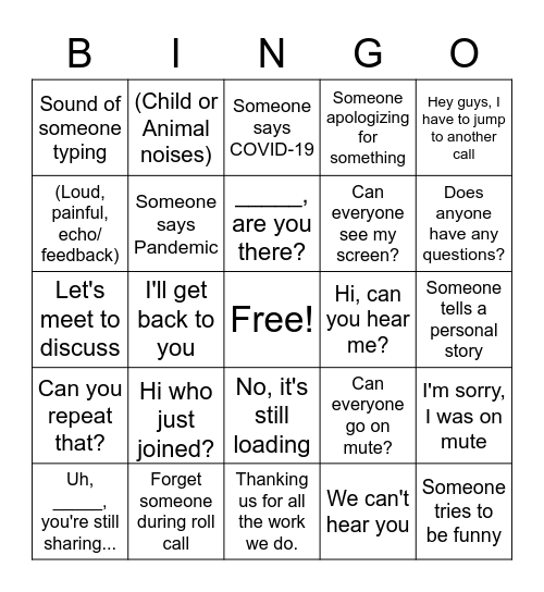 Conference Call Bingo Card