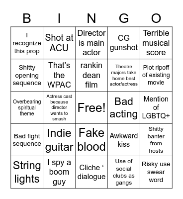 Film fest drinking Bango Bingo Card