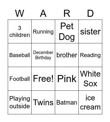 Getting to Know Me Bingo Card